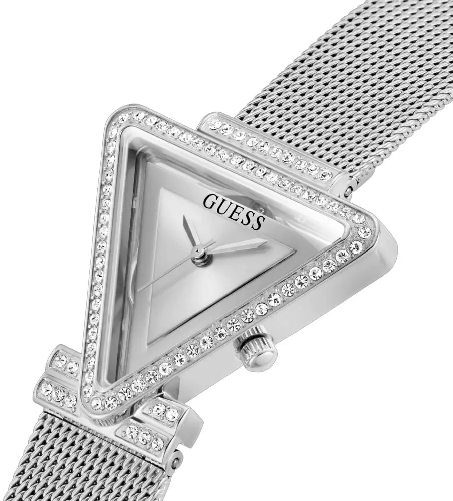 Guess Quartz Silver Dial Silver Mesh Strap Watch For Women - GW050L1