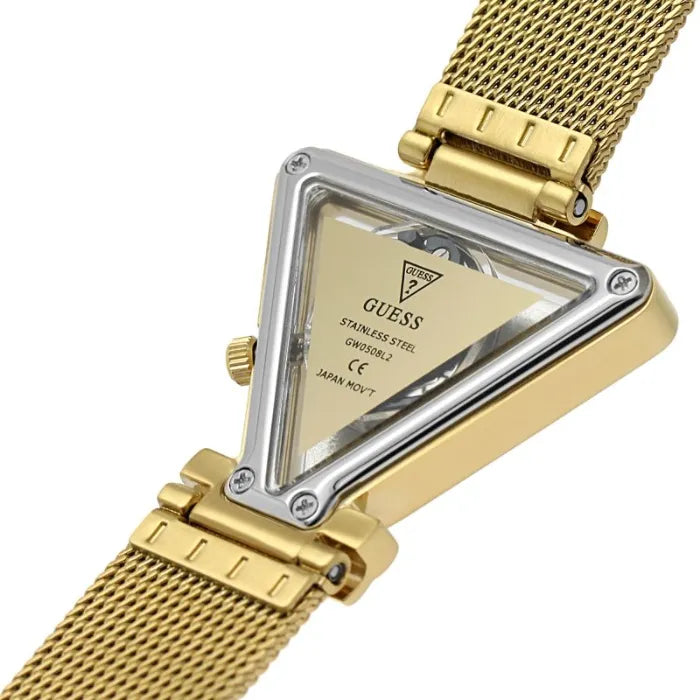 Guess Fame Diamonds Gold Dial Gold Mesh Bracelet Watch for Women - GW0508L2