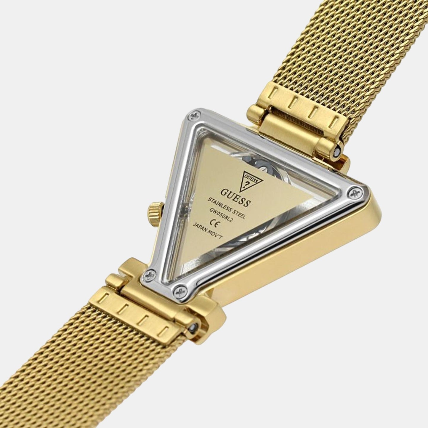 Guess Fame Diamonds Gold Dial Gold Mesh Bracelet Watch for Women - GW0508L2