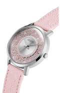 Guess Dahlia Analog Silver Dial Pink Leather Strap Watch for Women - GW0529L1