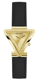 Guess Fame Quartz Gold Dial Black Leather Strap Watch For Women - GW0548L3