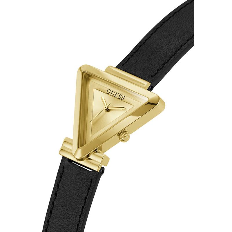 Guess Fame Quartz Gold Dial Black Leather Strap Watch For Women - GW0548L3