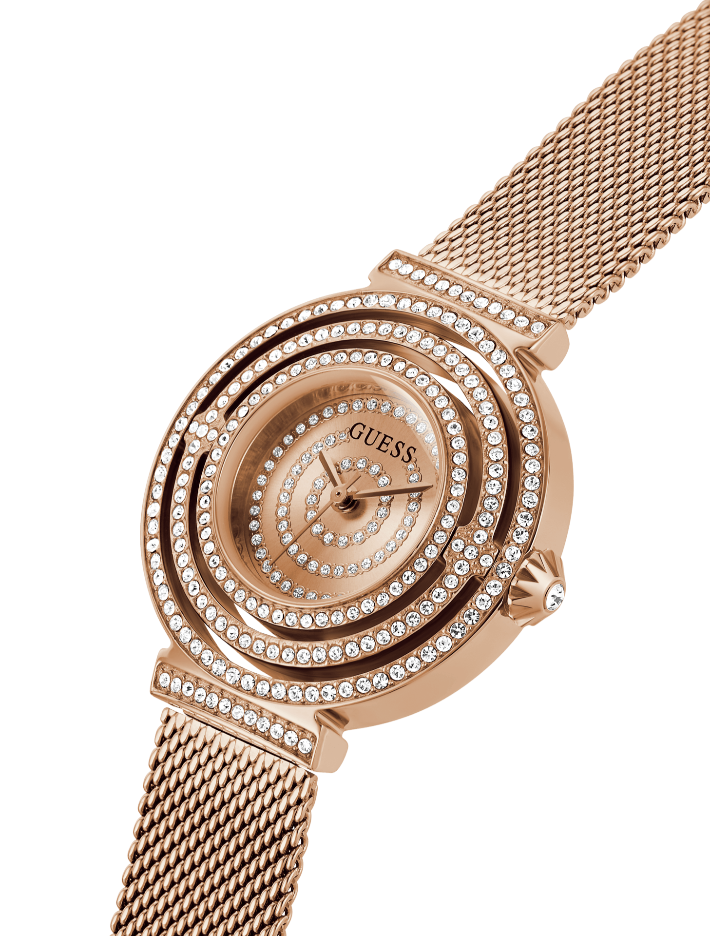 Guess Dream Crystals Rose Gold Dial Rose Gold Mesh Bracelet Watch For Women - GW0550L3