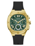 Guess Headliner Multifunction Green Dial Black Silicone Strap Watch For Men - GW0571G3