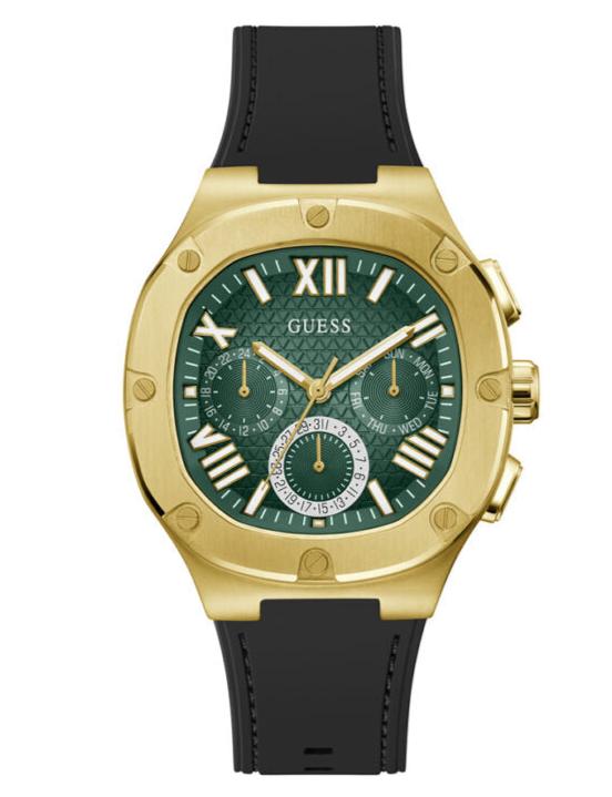 Guess Headliner Multifunction Green Dial Black Silicone Strap Watch For Men - GW0571G3