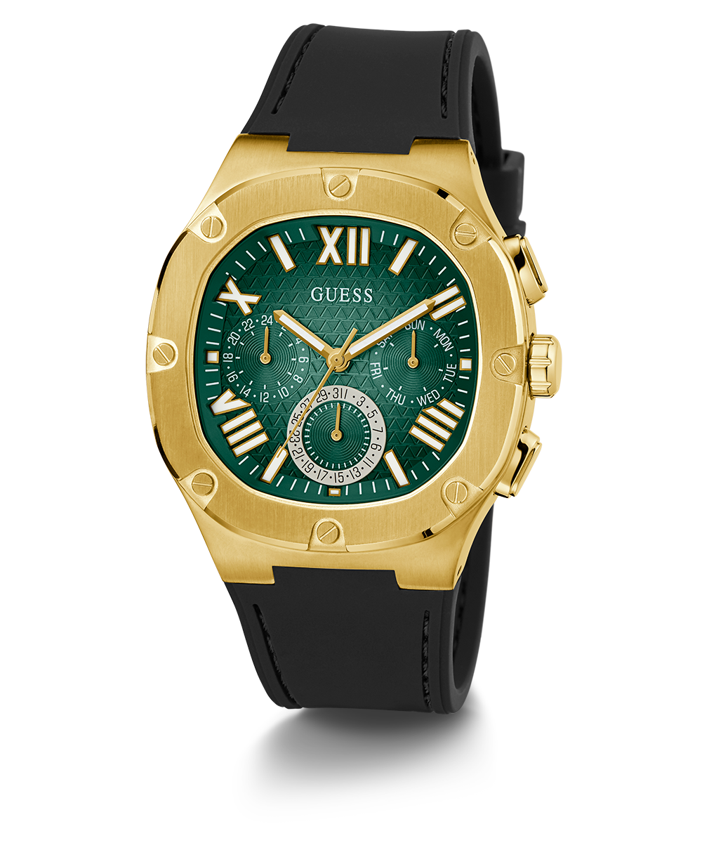 Guess Headliner Multifunction Green Dial Black Silicone Strap Watch For Men - GW0571G3