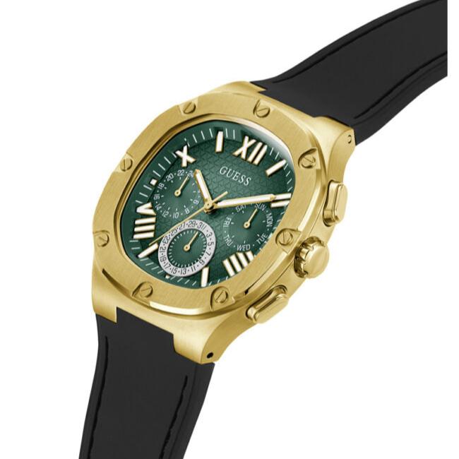 Guess Headliner Multifunction Green Dial Black Silicone Strap Watch For Men - GW0571G3