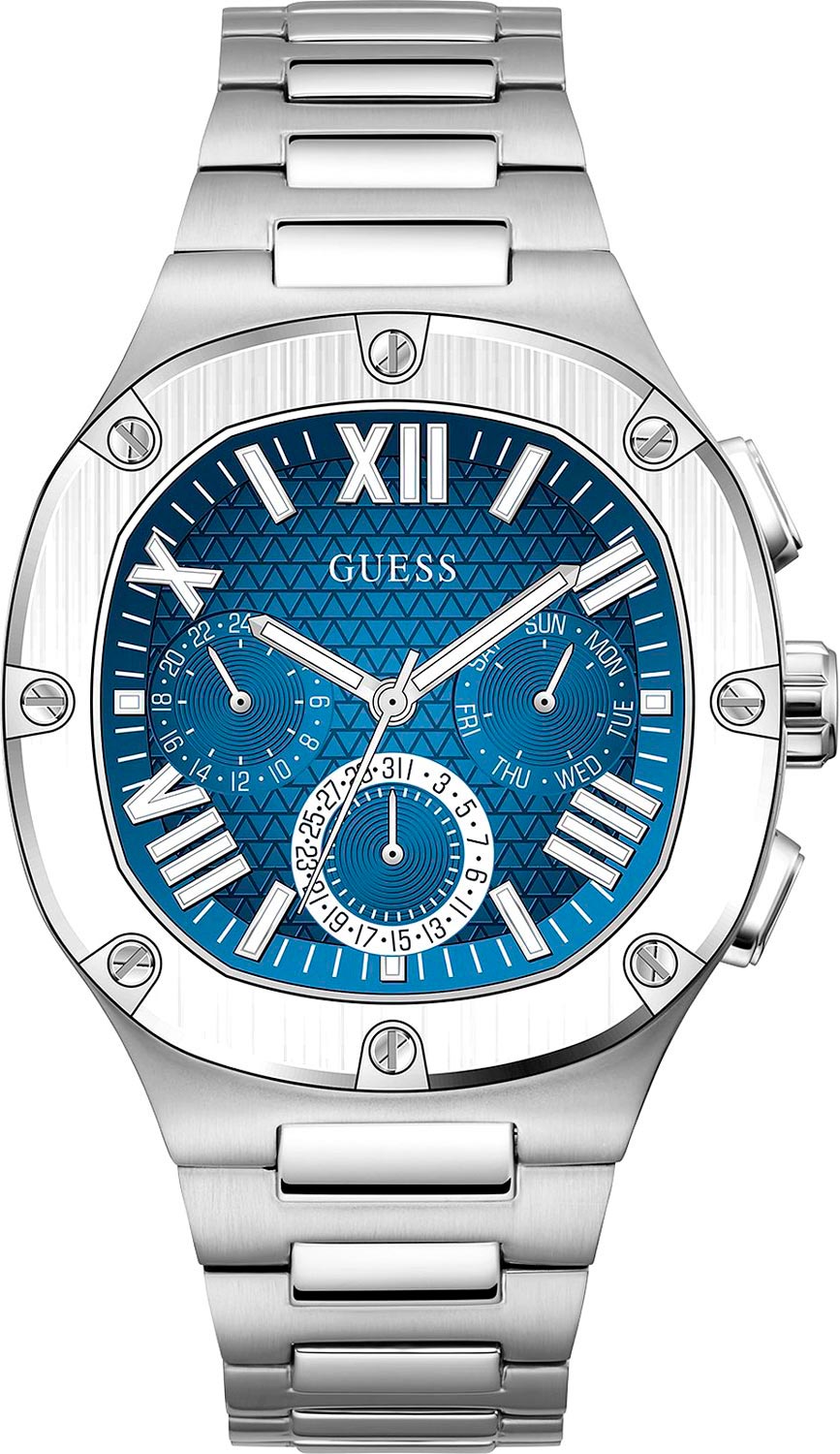 Guess Headliner Multifunction Blue Dial Silver Steel Strap Watch For Men - GW0572G1