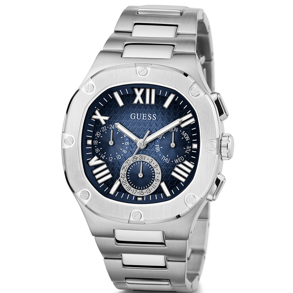 Guess Headliner Multifunction Blue Dial Silver Steel Strap Watch For Men - GW0572G1