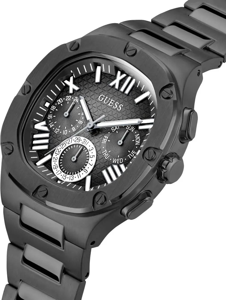 Guess Headliner Multifunction Black Dial Black Steel Strap Watch For Men - GW0572G3