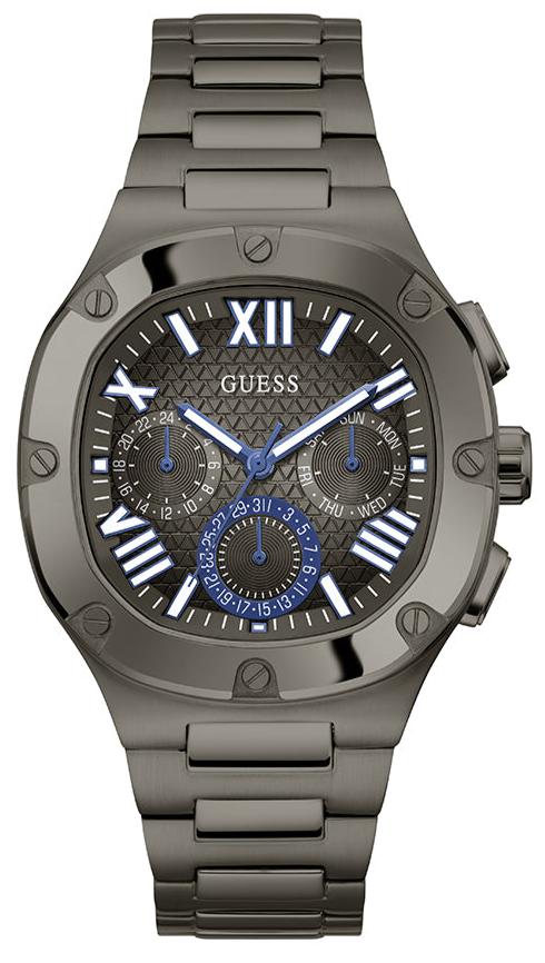 Guess Headliner Quartz Black Dial Grey Steel Strap Watch For Men - GW0572G5