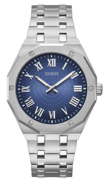 Guess Asset Quartz Blue Dial Silver Steel Strap Watch For Men - GW0575G4