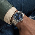 Guess Asset Quartz Blue Dial Silver Steel Strap Watch For Men - GW0575G4