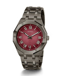 Guess Asset Quartz Red Dial Black Steel Strap Watch For Men - GW0575G5