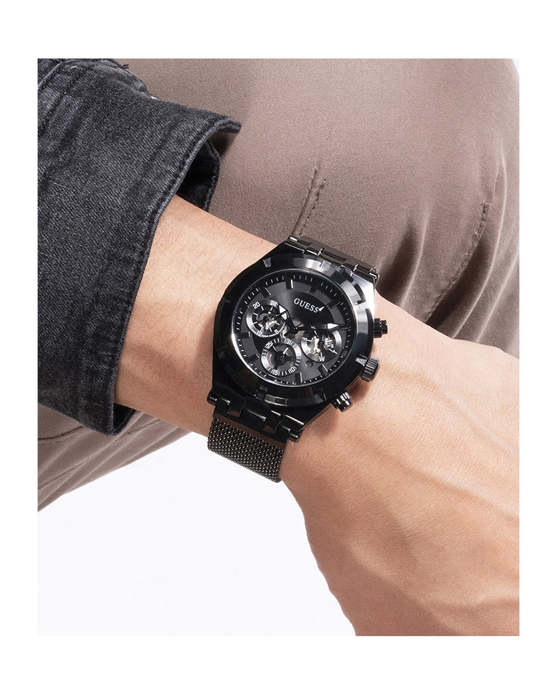 Guess Continental Chronograph Black Dial Black Mesh Strap Watch For Men - GW0582G3