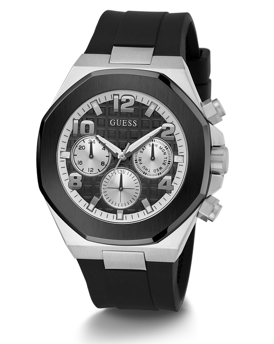 Guess Empire Chronograph Black Dial Black Silicon Strap Watch For Men - GW0583G1