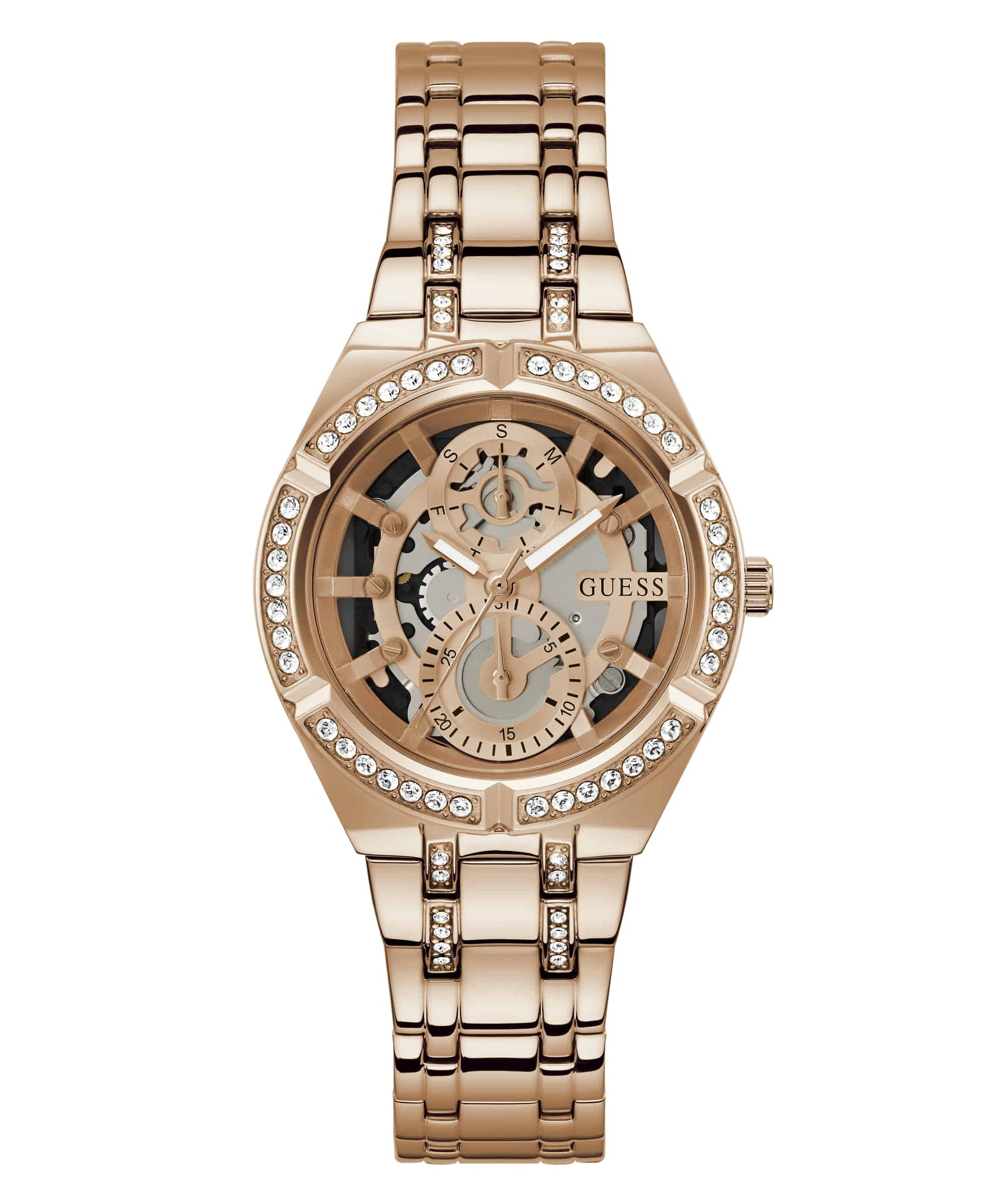 Guess Allara Quartz Rose Gold Dial Rose Gold Steel Strap Watch For Women - GW0604L3