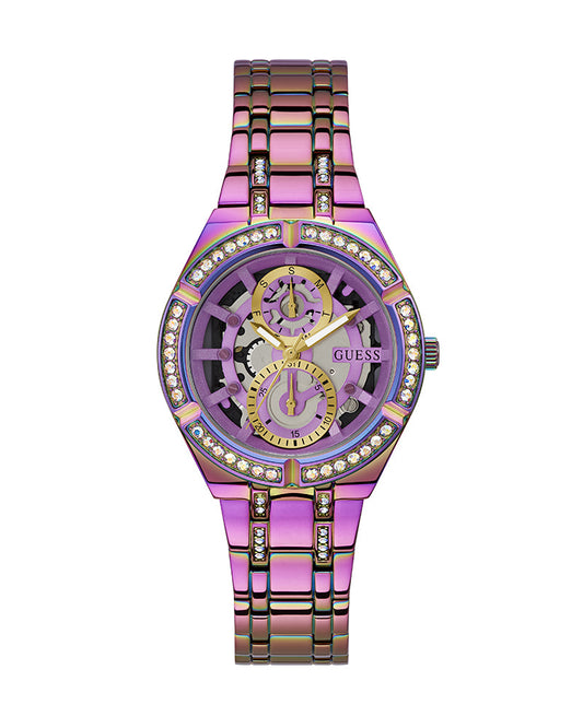 Guess Allara Quartz Purple Dial Purple Steel Strap Watch For Women - GW0604L4