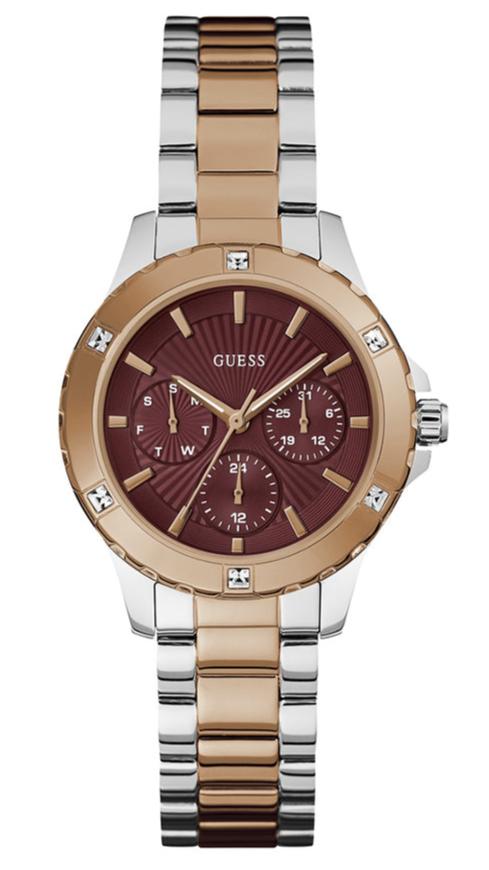 Guess Mist Analog Maroon Dial Two Tone Steel Strap Watch For Women - GW0723L2