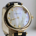 Gucci Diamantissima Mother of Pearl Dial Black Leather Strap Watch for Women - YA141404