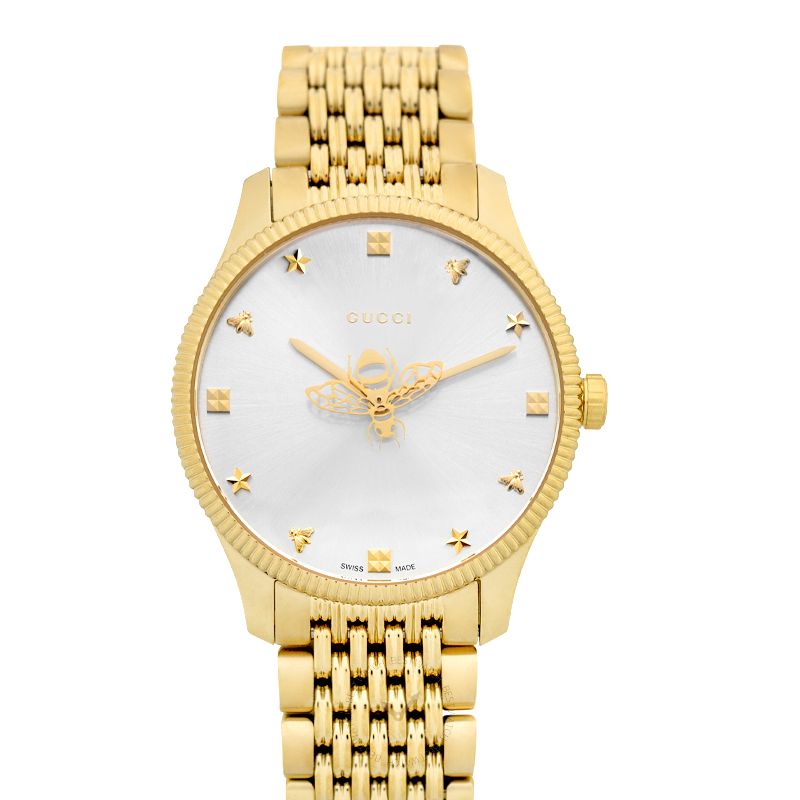 Gucci G Timeless Quartz Silver Dial Gold Steel Strap Watch For Women - YA1264155