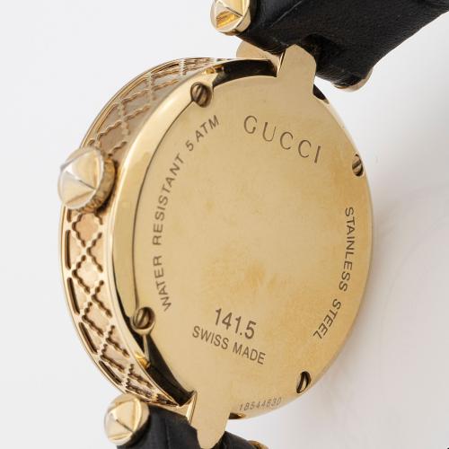 Gucci Diamantissima Mother of Pearl Dial Black Leather Strap Watch for Women - YA141404