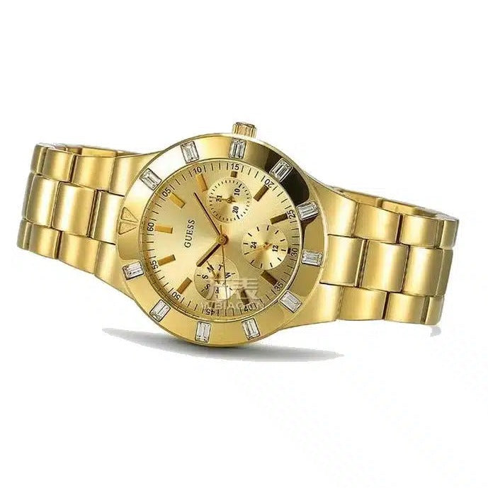 Guess Glisten Analog Gold Dial Gold Steel Strap Watch For Women - W13576l1