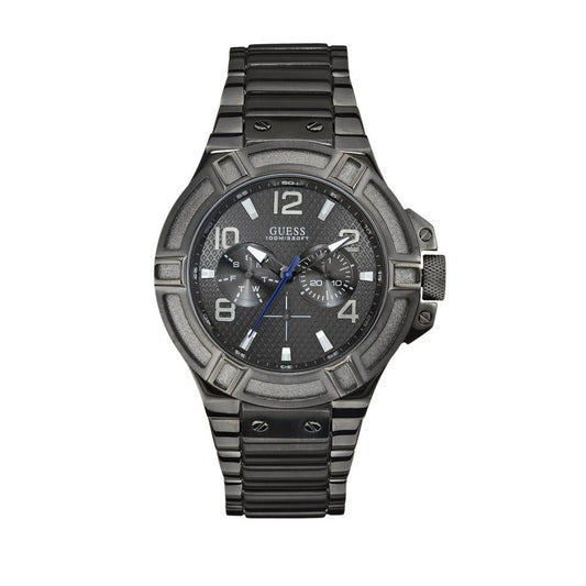 Guess Rigor Multifunction Black Dial Black Steel Strap Watch For Men - W0218G1