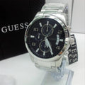 Guess Exec Chronograph Quartz Black Dial Silver Steel Strap Watch For Men - W0075G1