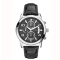 Guess Exec Chronograph Quartz Black Dial Black Leather Strap Watch for Men - W0076G1