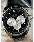 Hugo Boss Driver Blue Dial Black Leather Strap Watch for Men - 1512882