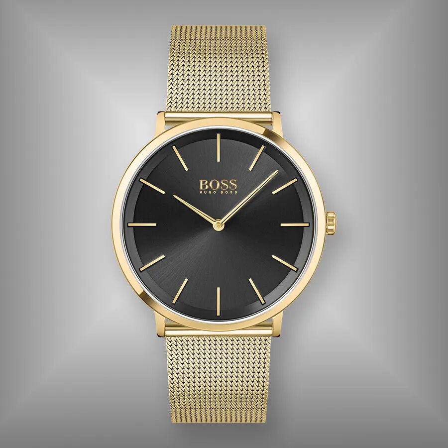 Hugo Boss Horizon Quartz Black Dial Gold Mesh Bracelet Watch For Men - 1513735