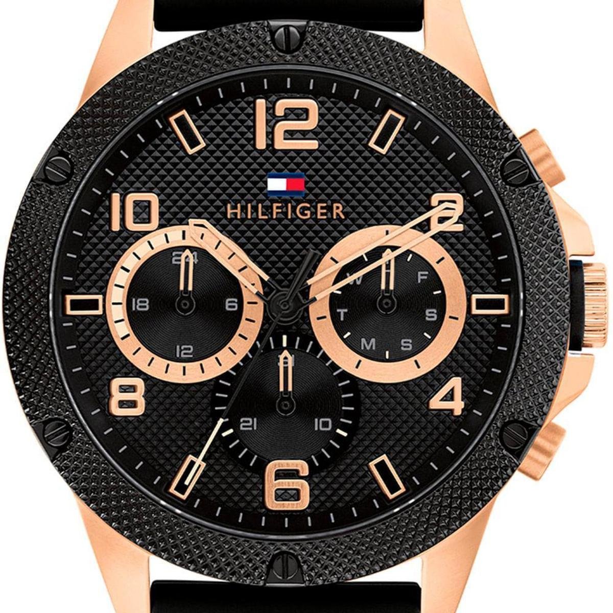 Tommy Hilfiger Blaze Multifunction Black Dial Black Rubber Strap Watch For Men - 1792028