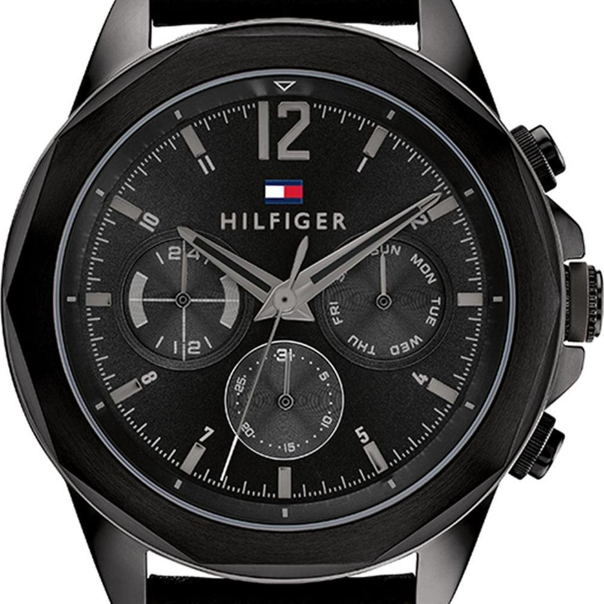 Tommy Hilfiger Lars Chronograph Black Dial Black Leather Strap Watch For Men - 1792062