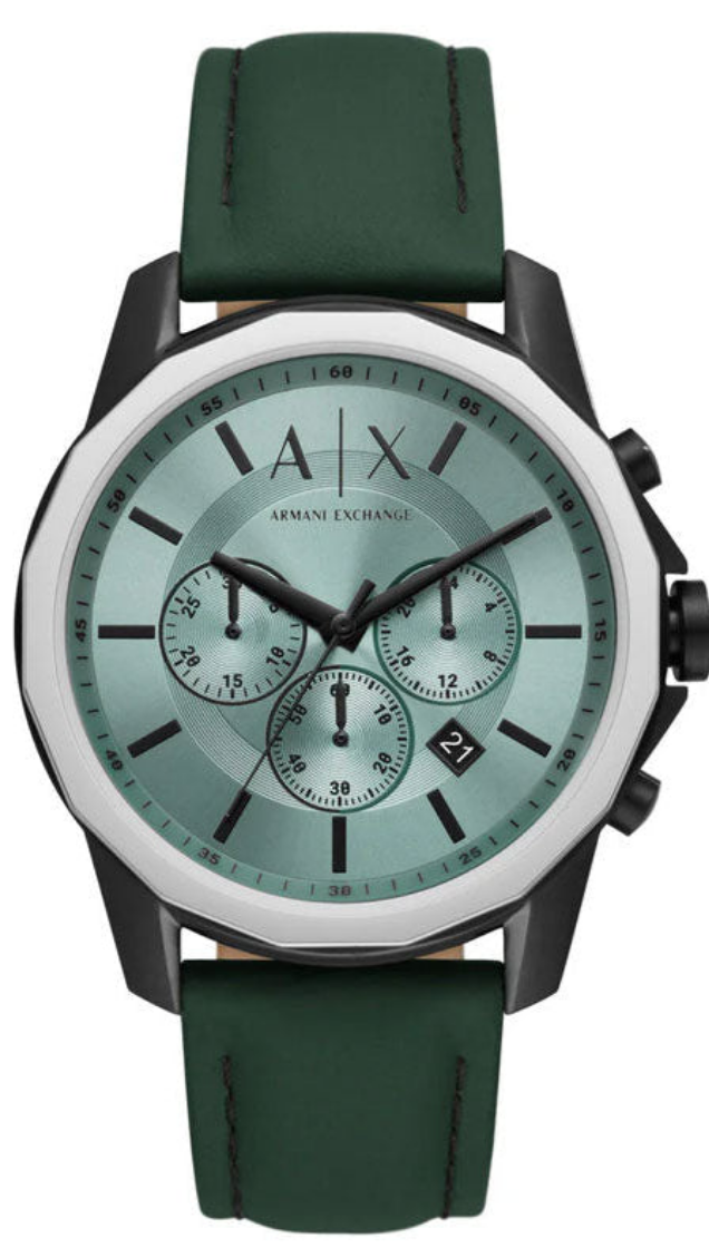 Armani Exchange Banks Chronograph Green Dial Green Leather Strap Watch For Men - AX1725