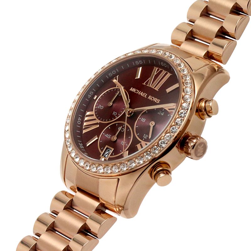 Michael Kors Lexington Chronograph Red Dial Rose Gold Steel Strap Watch For Women - MK7275