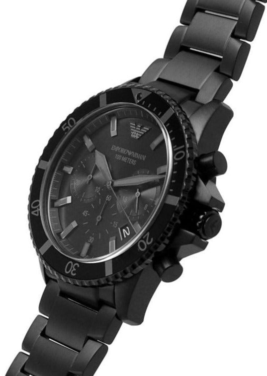 Emporio Armani Diver Chronograph Black Dial Black Steel Strap Watch For Men - AR11363