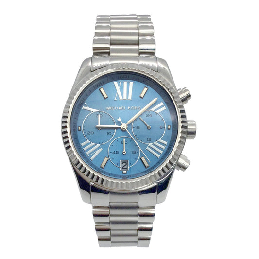 Michael Kors Lexington Chronograph Blue Dial Silver Steel Strap Watch For Women - MK5887