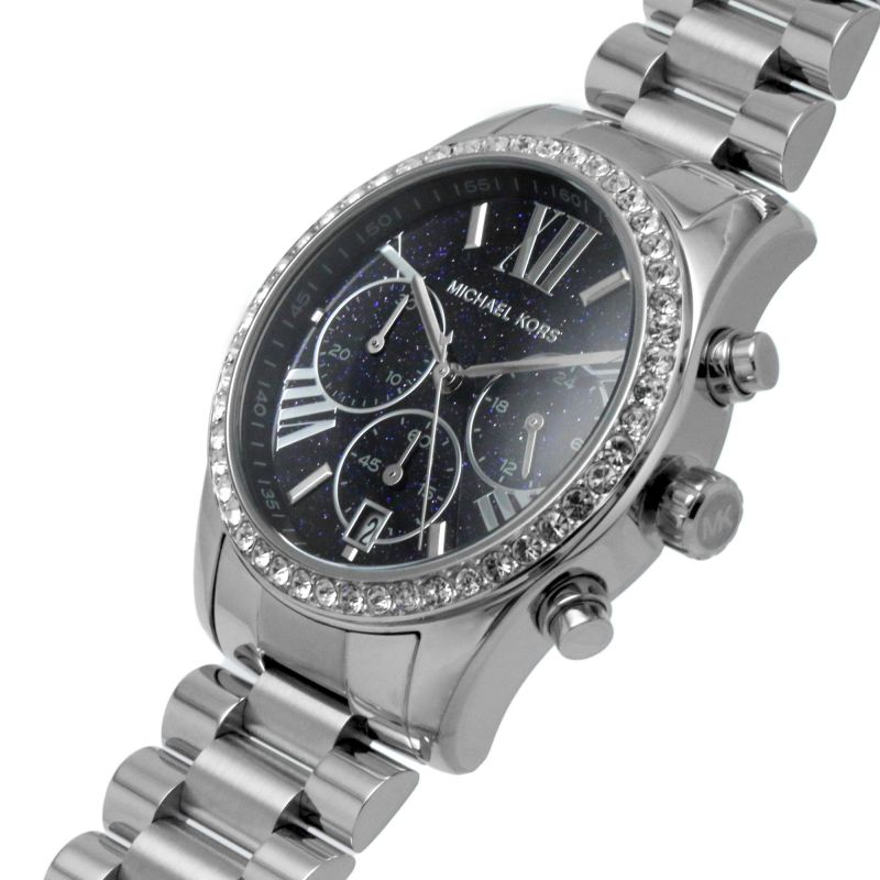 Michael Kors Lexington Chronograph Black Dial Silver Steel Strap Watch For Women - MK7277