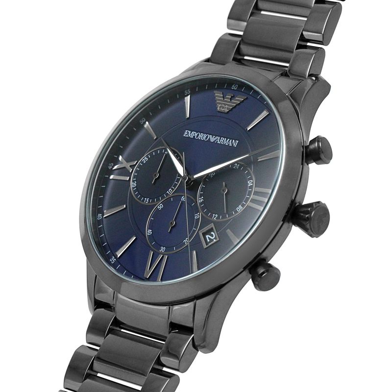 Emporio Armani Giovanni Chronograph Blue Dial Grey Steel Strap Watch For Men - AR11348