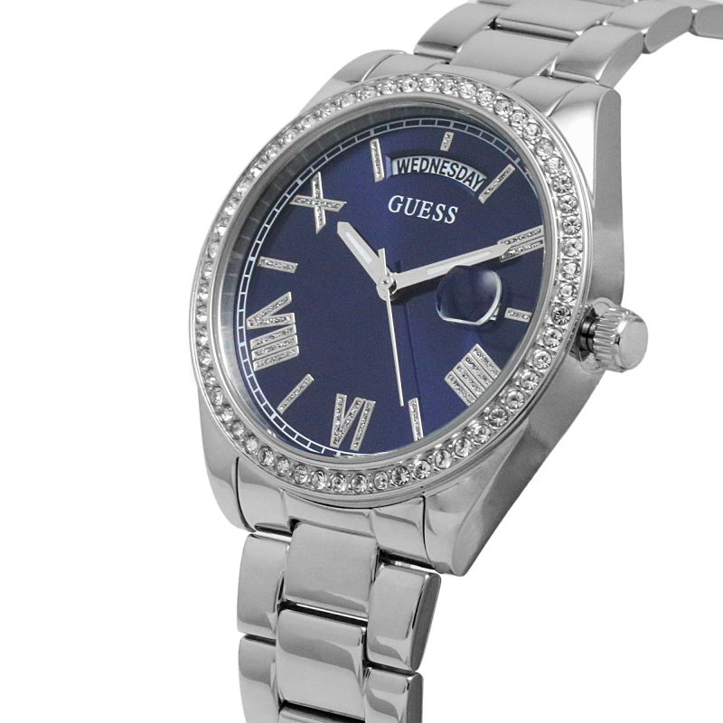 Guess Luna Diamonds Blue Dial Silver Steel Strap Watch for Women - GW0307L1