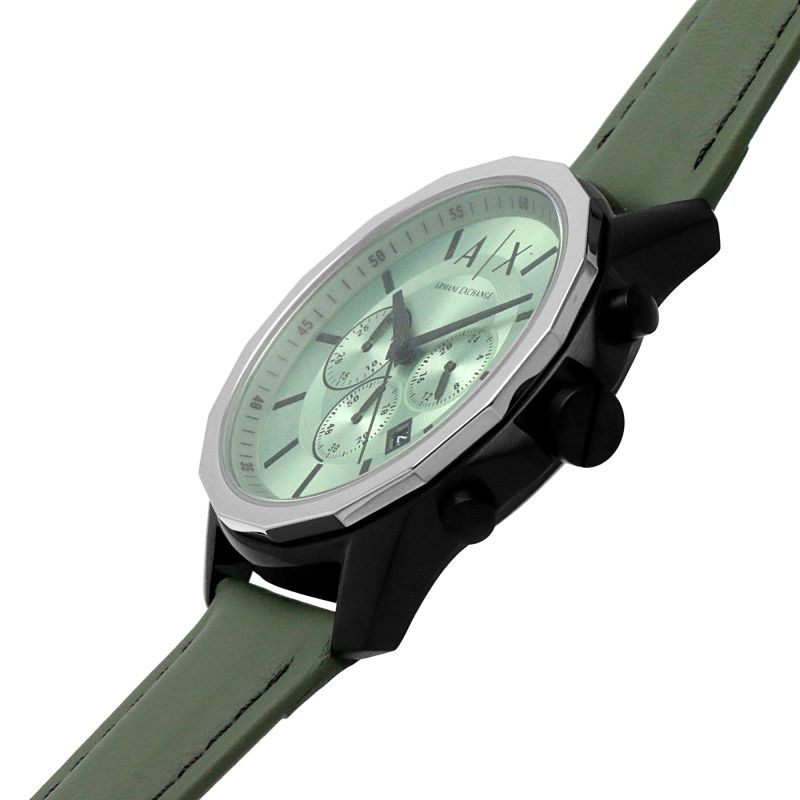 Armani Exchange Banks Chronograph Green Dial Green Leather Strap Watch For Men - AX1725