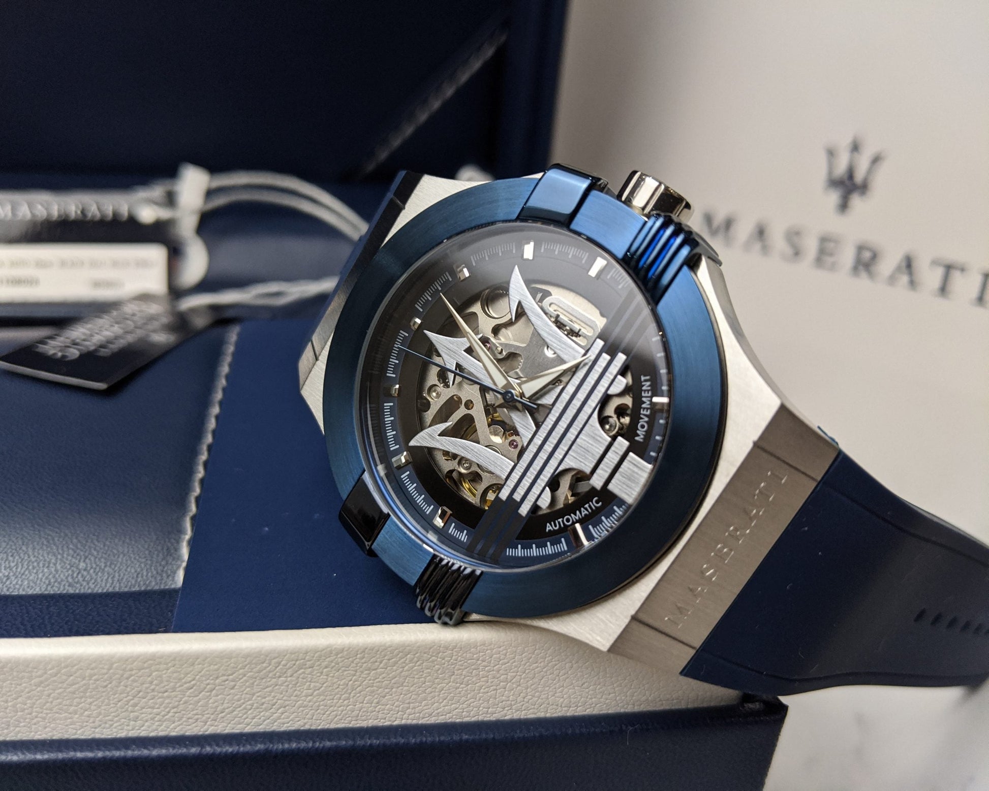 Maserati Potenza Automatic Skeleton Dial Blue Rubber Strap Watch For Men - R8821108035