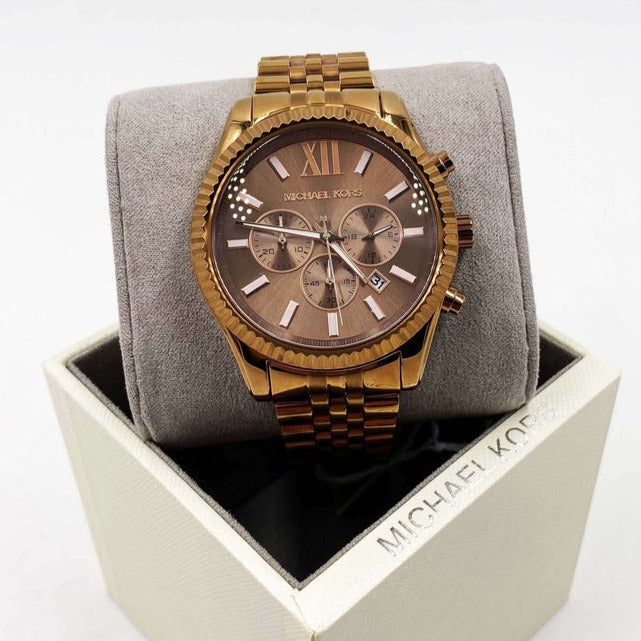 Michael Kors Lexington Chronograph Brown Dial Brown Steel Strap Watch For Men - MK8522