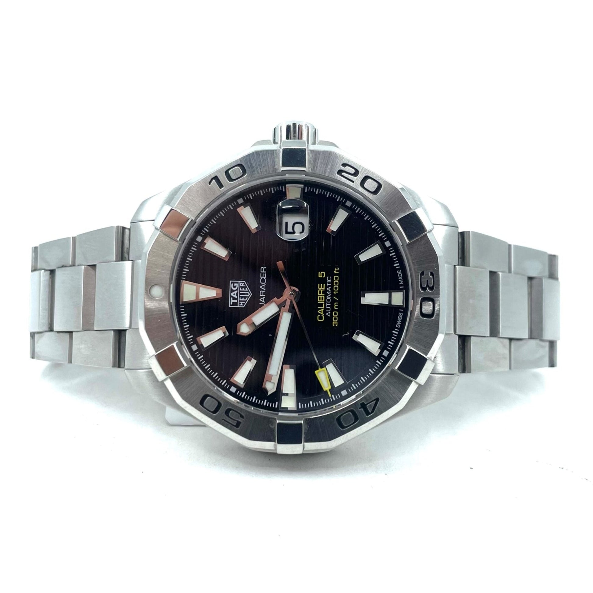 Tag Heuer Aquaracer Automatic Match Timer Black Dial Silver Steel Strap Watch for Men - WAY201G.BA0927