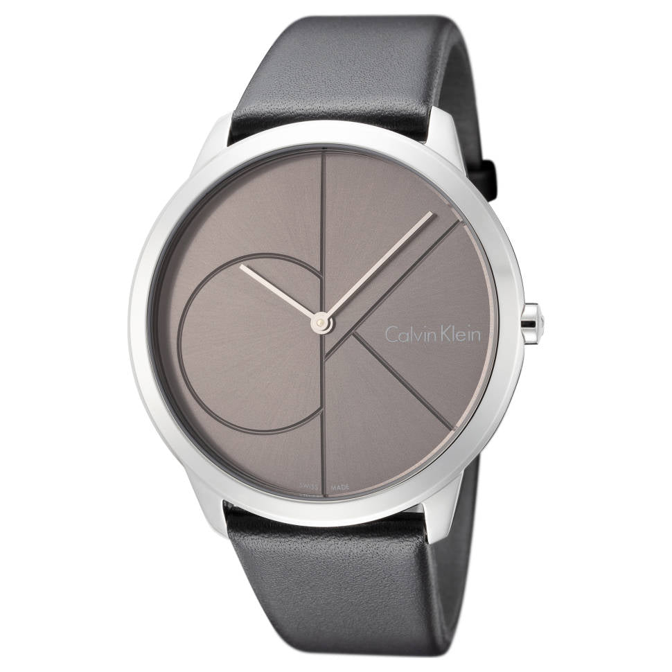 Calvin Klein Minimal Black Dial Black Leather Strap Watch for Men - K3M211C3