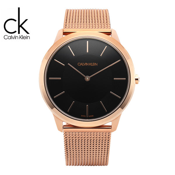 Calvin Klein Minimal Black Dial Rose Gold Mesh Bracelet Watch for Men - K3M2162Y