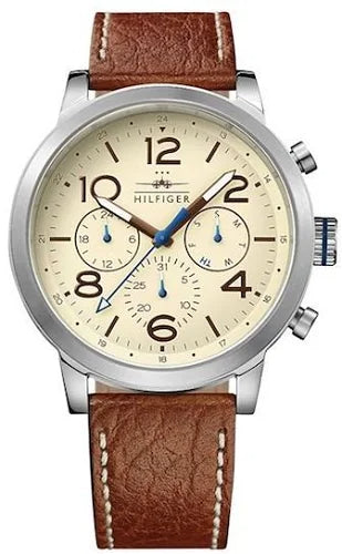 Tommy Hilfiger Jake Multifunction White Dial Brown Leather Strap Watch for Men - 1791230