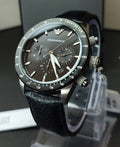 Emporio Armani Mario Chronograph Black Dial Black Leather Strap Watch For Men - AR11243