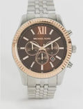 Michael Kors Lexington Chronograph Brown Dial Silver Steel Strap Watch For Men - MK8732